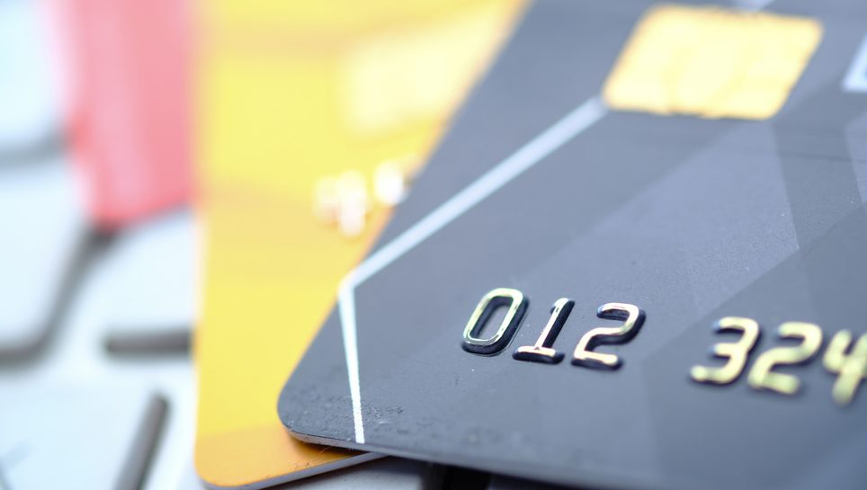 Card details being keyed in by hand